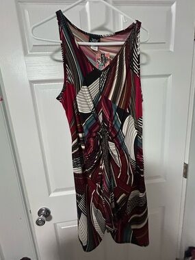 Jostar Women’s Sleeveless Burgundy Multi-Stripe Wrap Dress